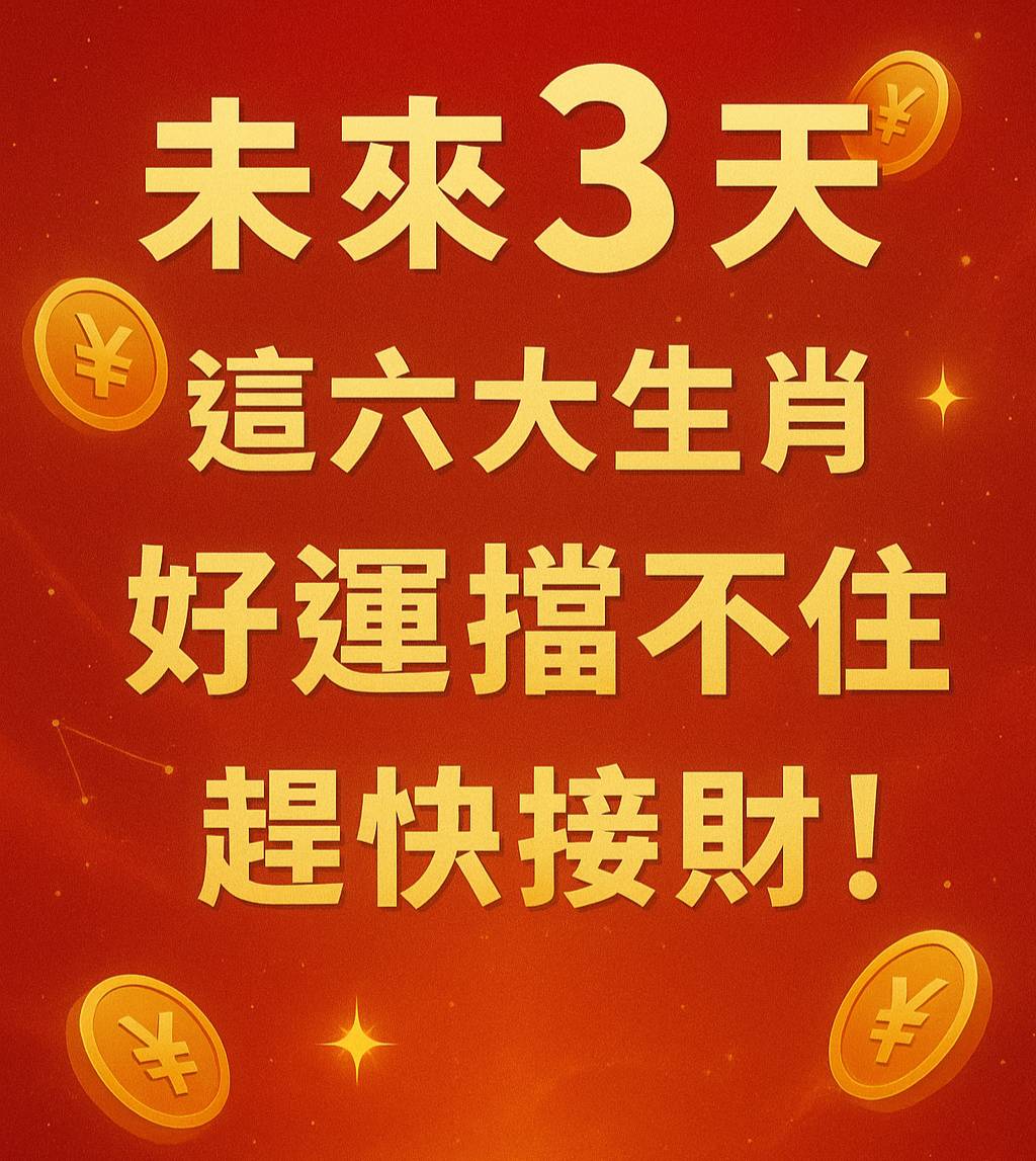 未來 3 天【這六大生肖】「好運擋不住」,趕快接財!
