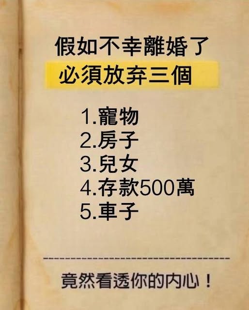 假如不幸離婚了，必須放棄三個，你怎麼選？