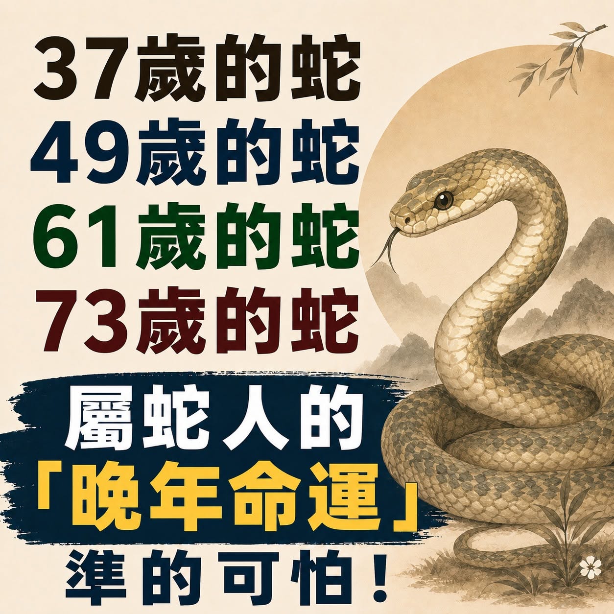 37歲的蛇、49歲的蛇、61歲的蛇、73歲的蛇，屬蛇人的「晚年命運」！準的可怕！