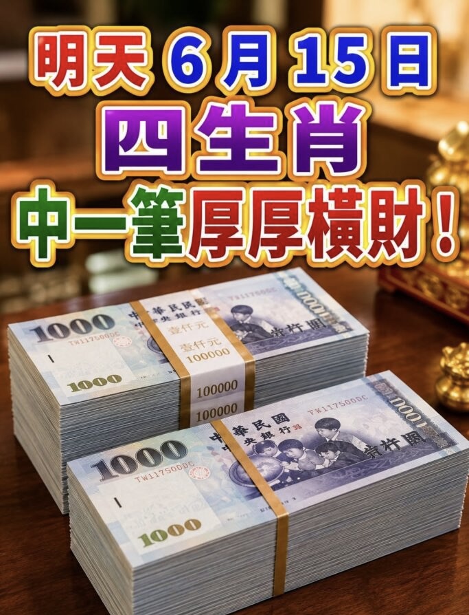 明天 6月15日 四生肖 中一筆厚厚橫財！