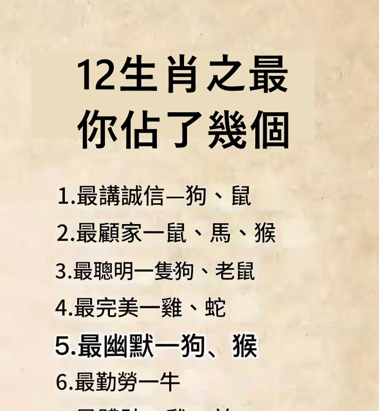 12生肖之最你佔了幾個?