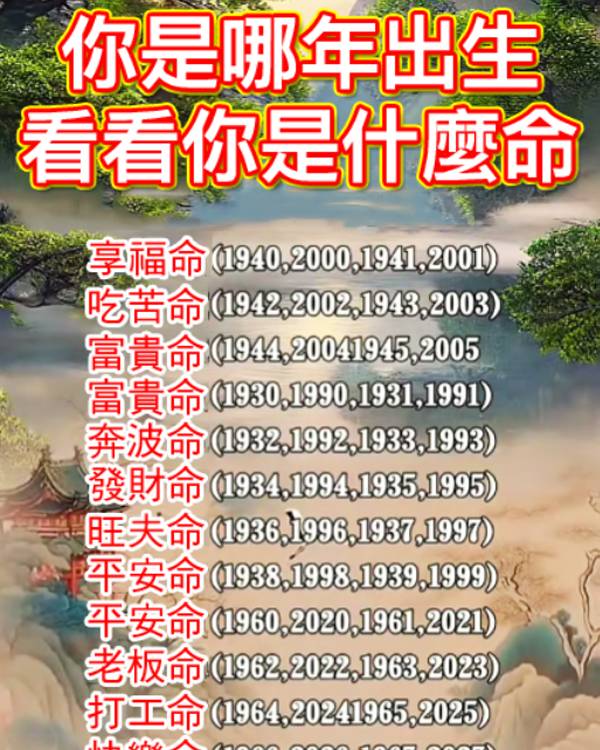 你哪年出生，就是什麼命！