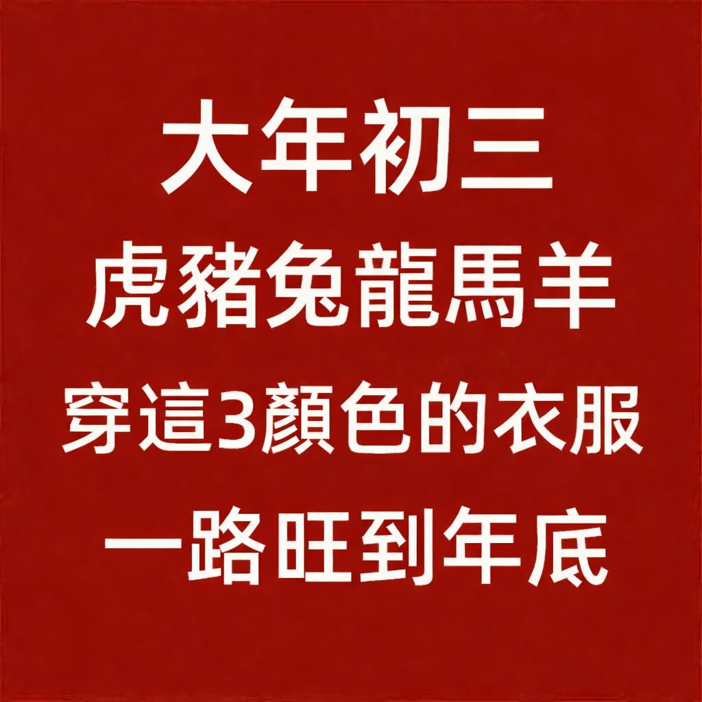 今天大年初三！(虎豬兔龍馬羊)　穿這3顏色的衣服，一路旺到年底！