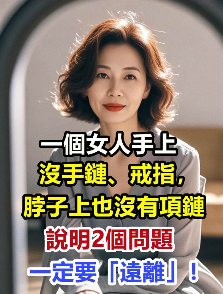 一個女人手上沒手鏈、戒指，脖子上也沒有項鏈，說明2個問題，一定要「遠離」！