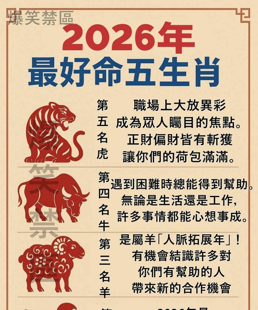 2026年 最好命的五大生肖