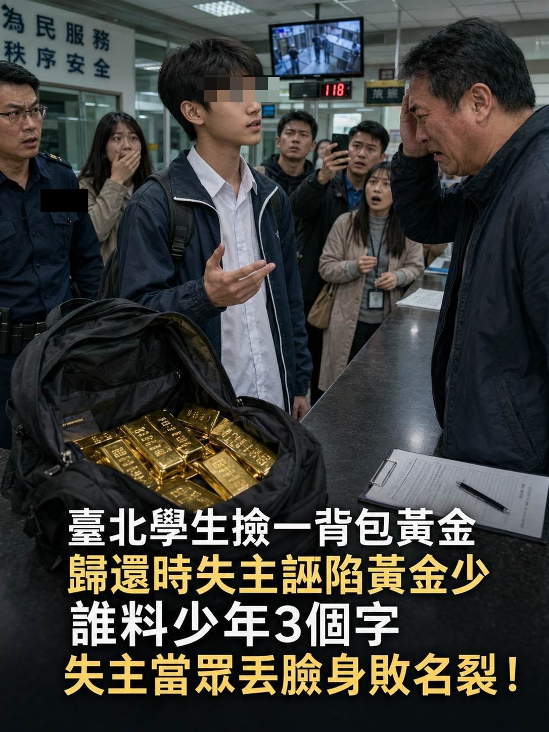 臺北學生撿一背包黃金,歸還時失主誣陷黃金少,誰料少年3個字,失主當眾丟臉身敗名裂!