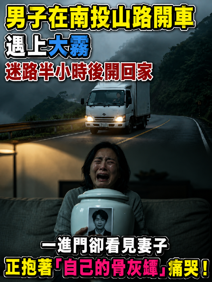 男子在南投山路開車遇上大霧,迷路半小時後開回家,一進門卻看見妻子正抱著「自己的骨灰罈」痛哭!