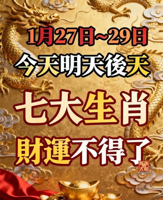 1月27日~29日，今天明天後天，財運不得了的生肖！
