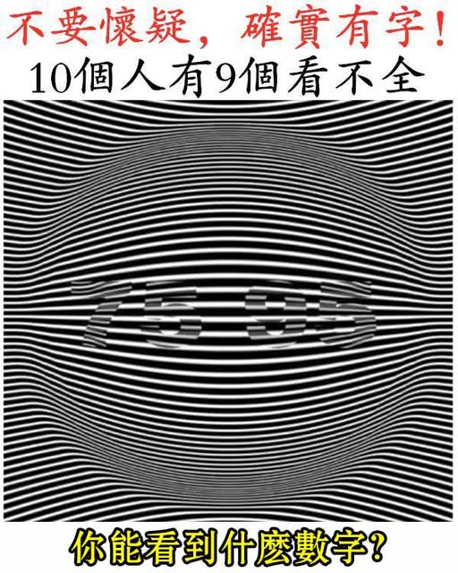 不要懷疑，確實有字！10個人有9個看不全。你能看到什麼數字？