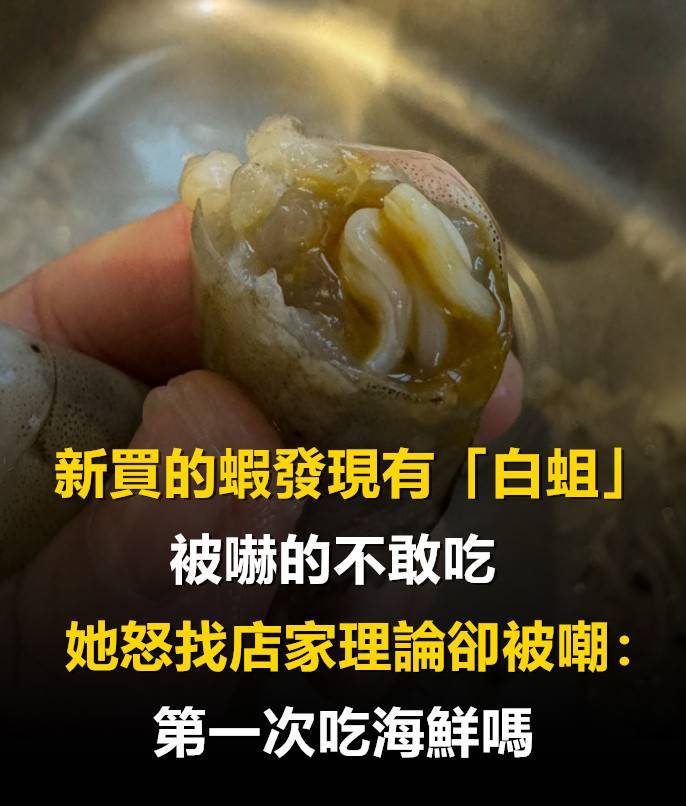 新買的蝦發現有「白蛆」，被嚇的不敢吃，她怒找店家理論卻被嘲：第一次吃海鮮嗎
