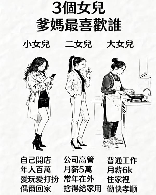 3個女兒，爸媽最喜歡誰，考驗你看人眼光有多準！