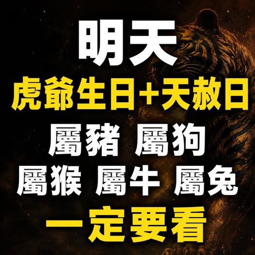 明天虎爺生日+天赦日「屬豬 屬狗 屬猴 屬牛 屬兔」一定要看！