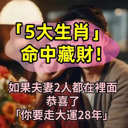 「5大生肖」命中藏財！如果夫妻2人都在裡面，恭喜了「你要走大運28年」