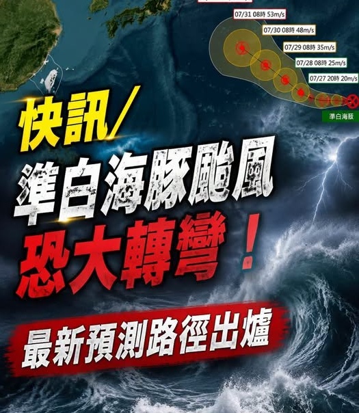 快訊/準白海豚颱風恐大轉彎!最新預測路徑出爐
