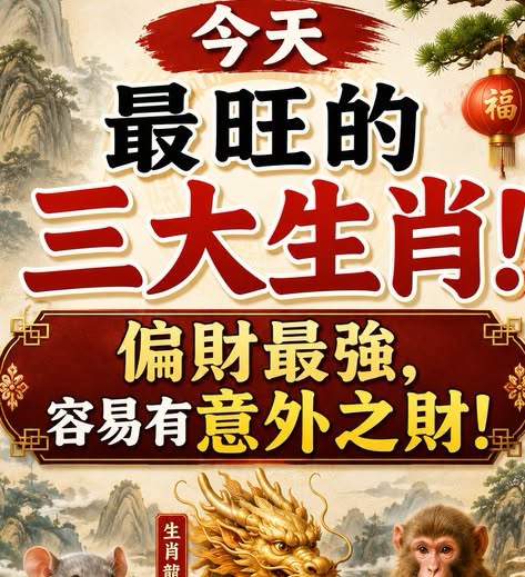 今天最旺的三大生肖!偏財最強,容易有意外之財!