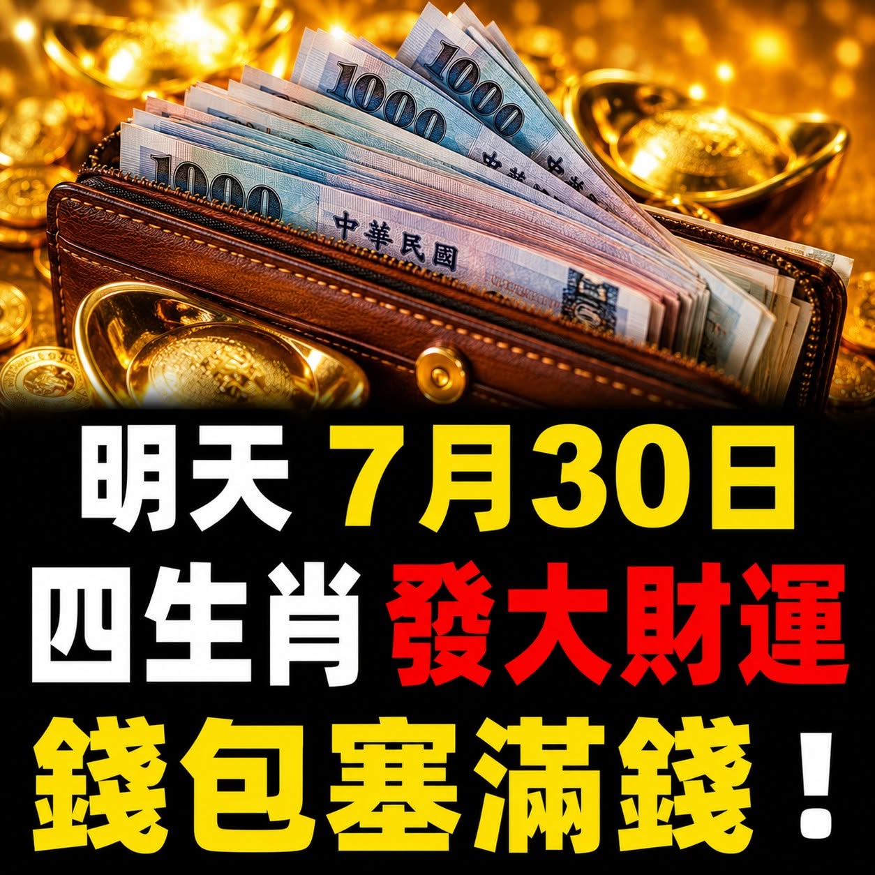 明天 7 月 30 日 四生肖 發大財運 錢包塞滿錢 ！