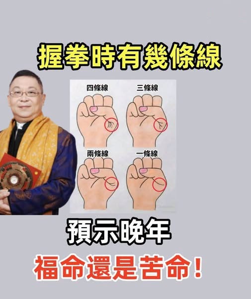 握拳時有幾條線，預示晚年福命還是苦命！太準了