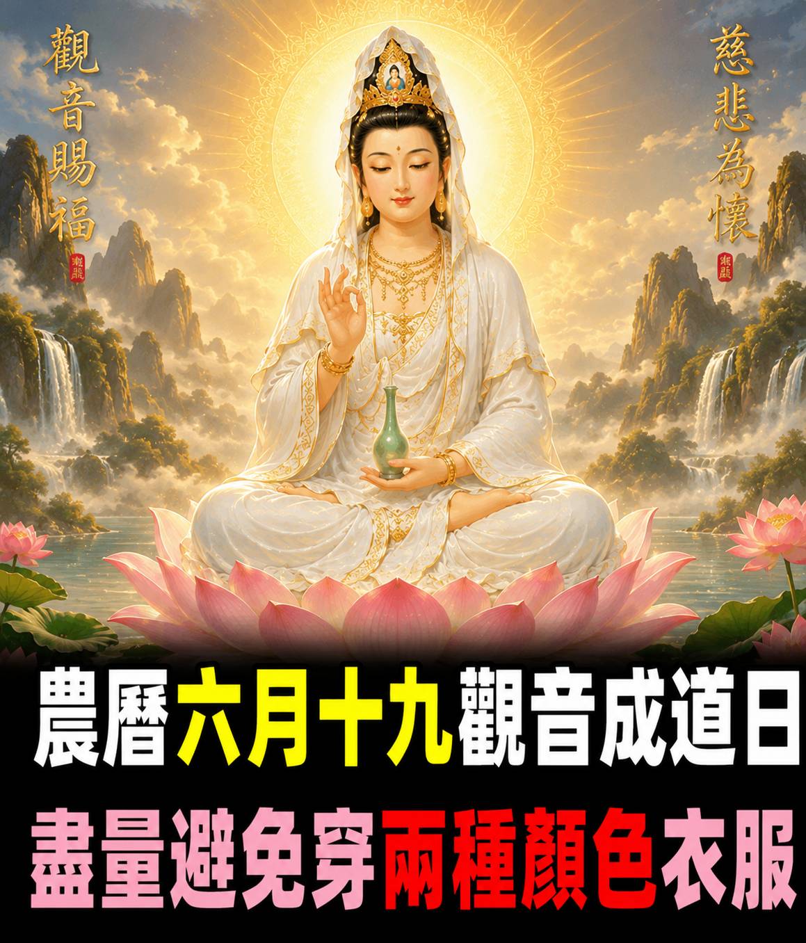 農曆六月十九觀音成道日 盡量避免穿兩種顏色衣服