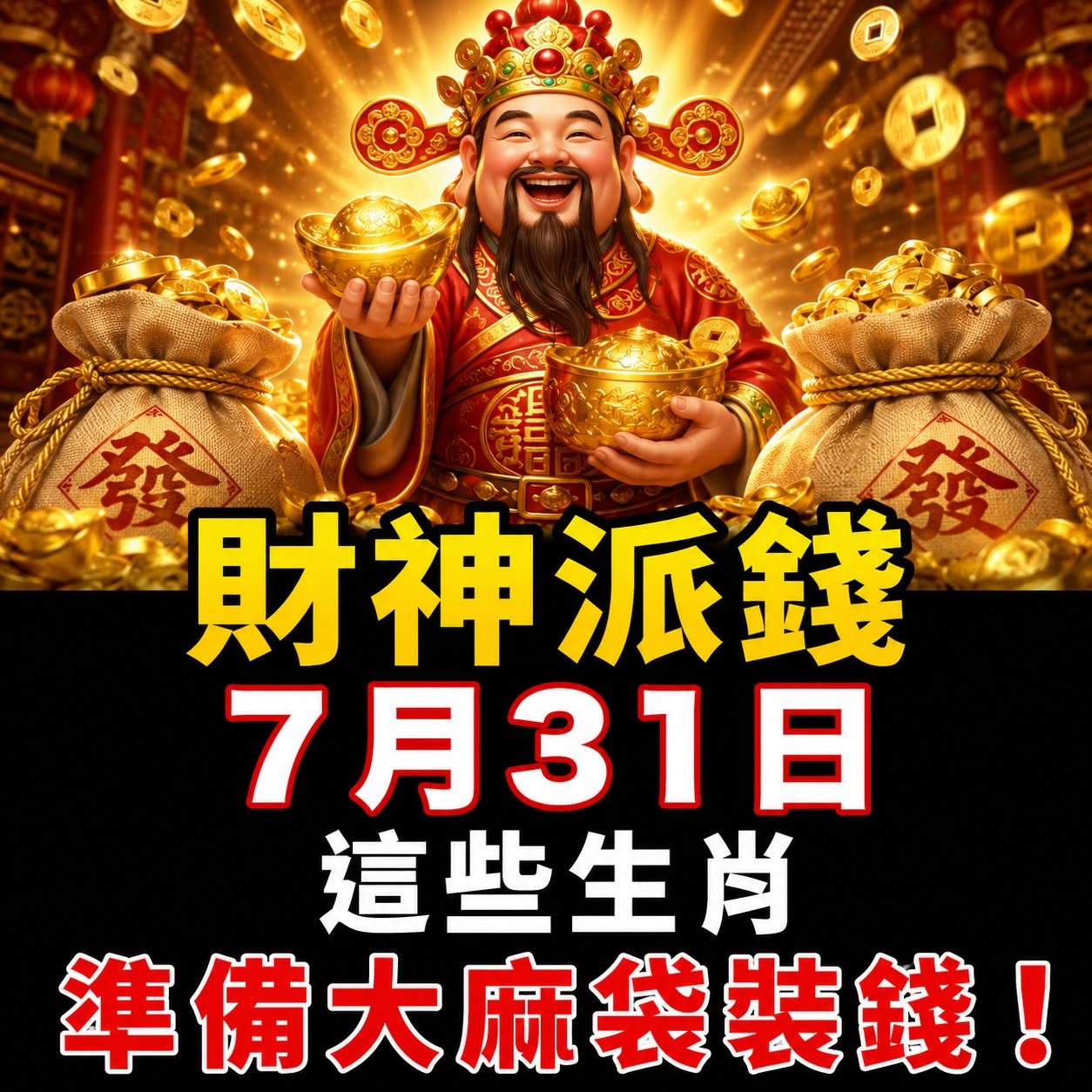 財神派錢 7月31日 這些生肖 準備大麻袋裝錢！