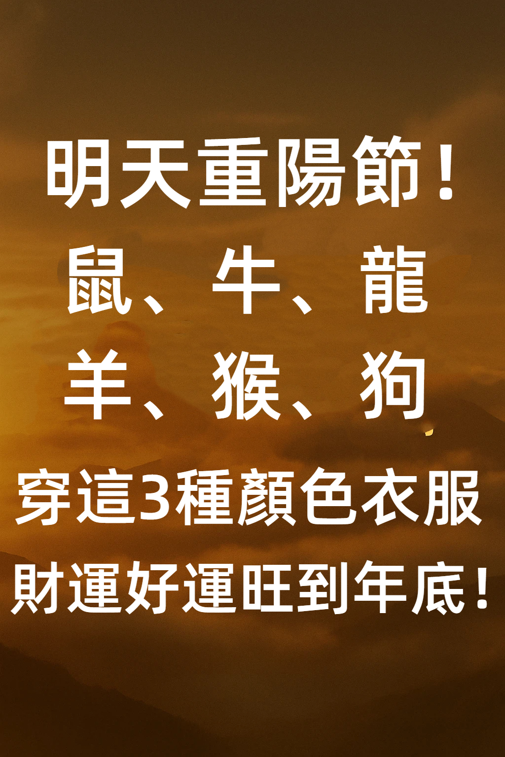 明天重陽節！ 「鼠、牛、龍、羊、猴、狗」穿這3種顏色衣服，財運好運旺到年底！