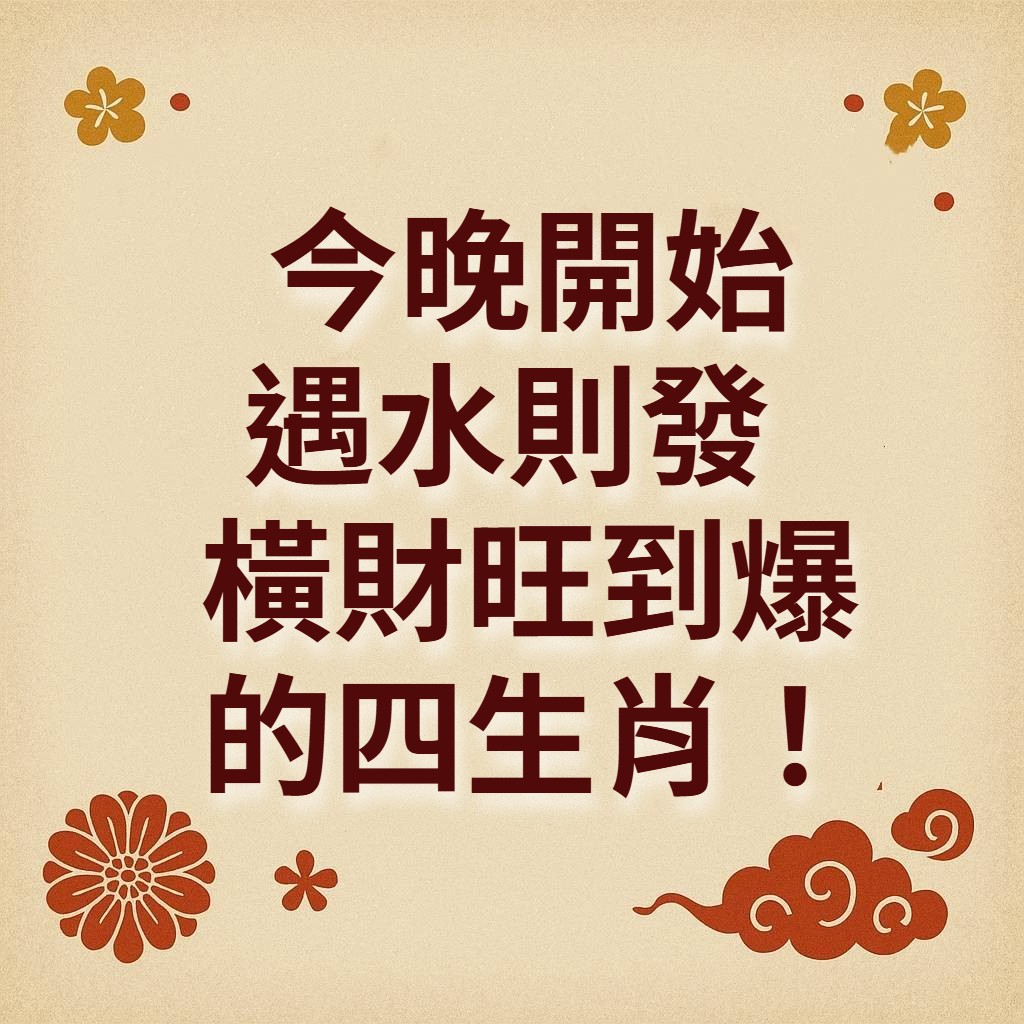 今晚開始，遇水則發 橫財旺到爆的四生肖！