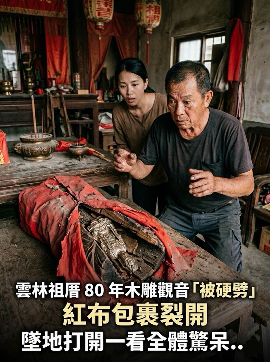 雲林祖厝 80 年木雕觀音「被硬劈」，紅布包裹裂開，墜地打開一看全體驚呆…