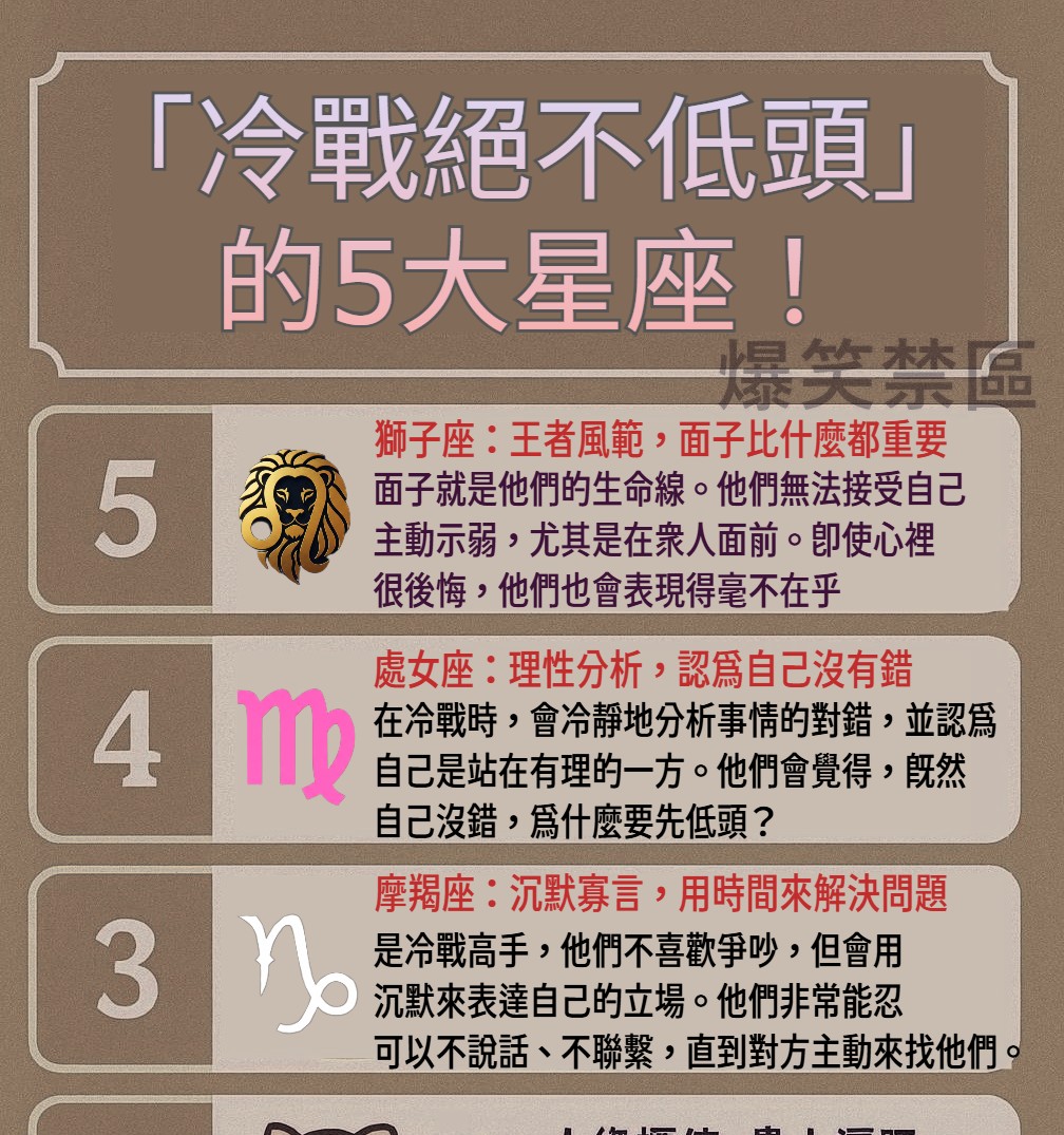 「冷戰絕不低頭」的5大星座！