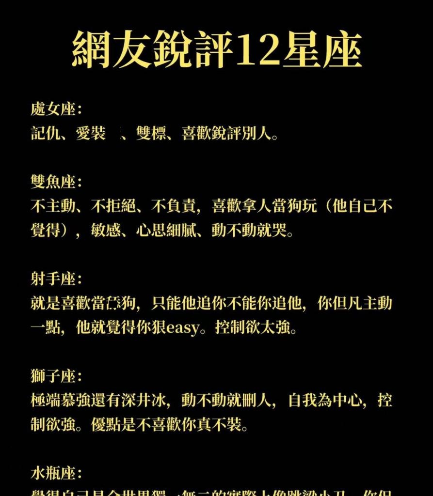網友銳評12星座！有夠一針見血