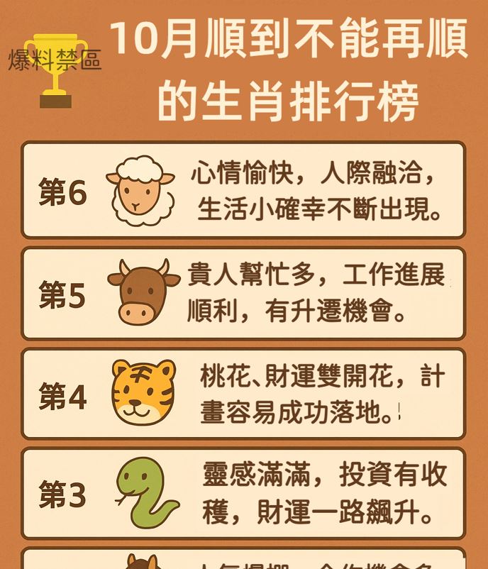 10月順到不能再順的生肖