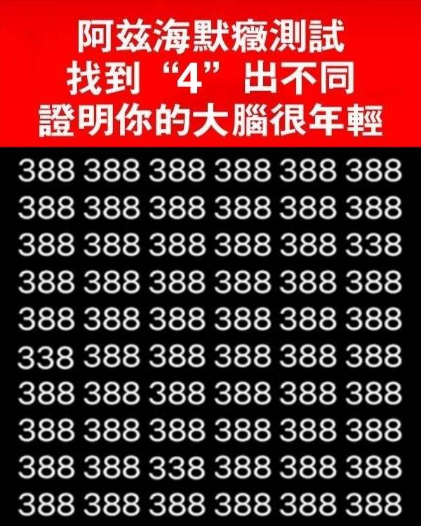 阿茲海默測試，找到「4」出不同！證明你的大腦很年輕