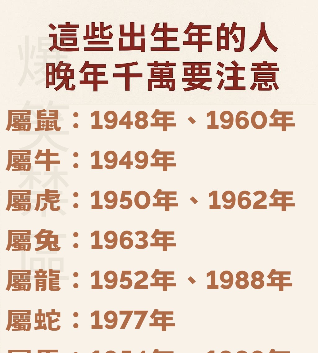 這些出生年的人  晚年千萬要注意