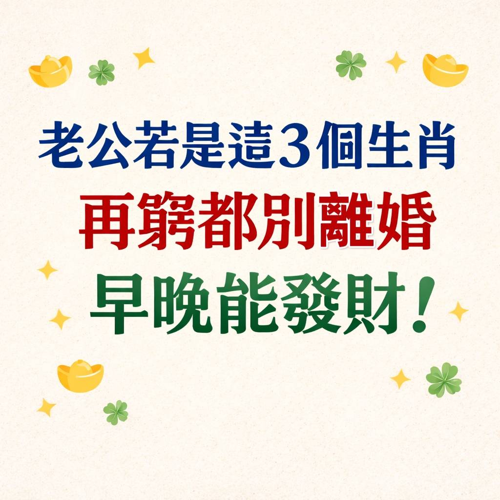 老公若是這 3 個生肖，再窮都別離婚，早晚能發財！