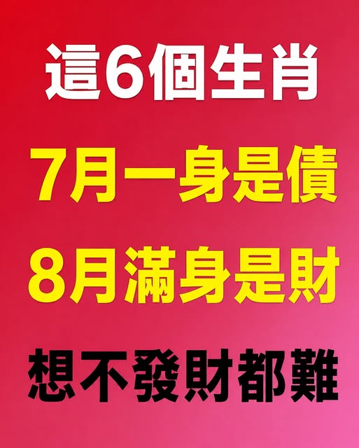 這6個生肖，7月一身是債，8月滿身是財，想不發財都難!