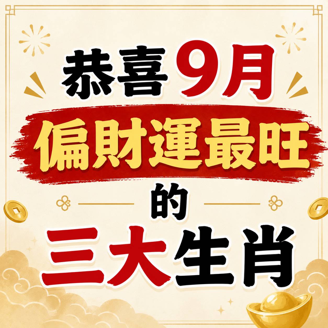 恭喜！9 月「偏財運最旺」三大生肖