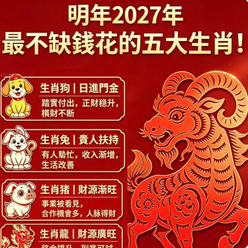 明年2027年，最不缺錢花的五大生肖！