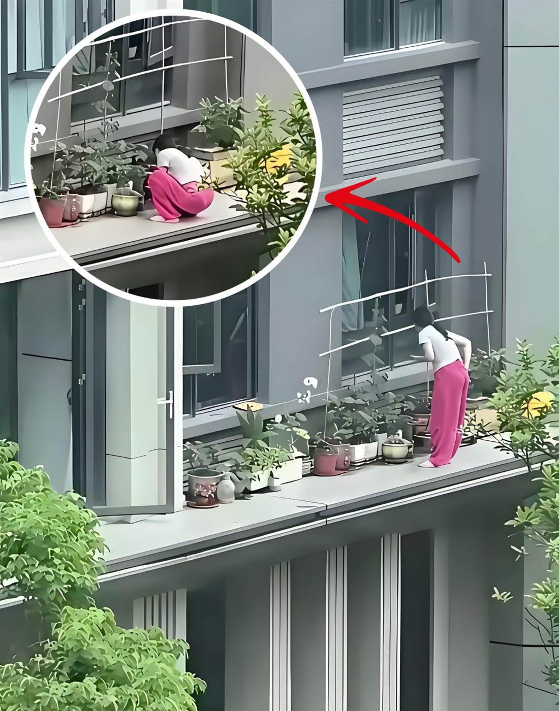 嚇爛!女子在10樓懸空陽台種菜,下一秒她的「1個動作」,讓圍觀群眾集體尖叫!