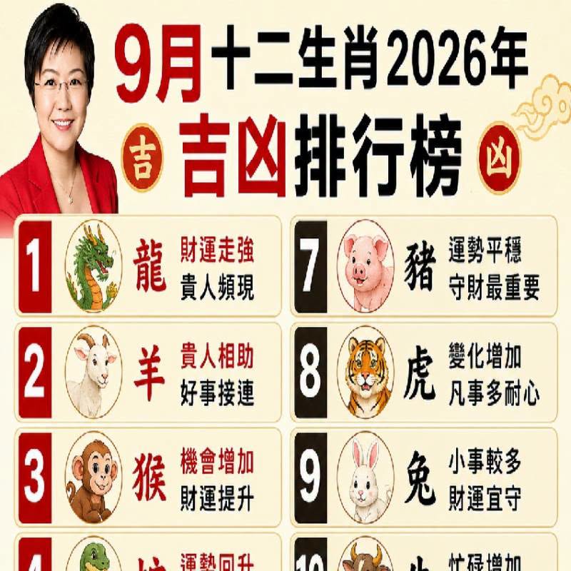 9月十二生肖吉兇排行榜，超準！